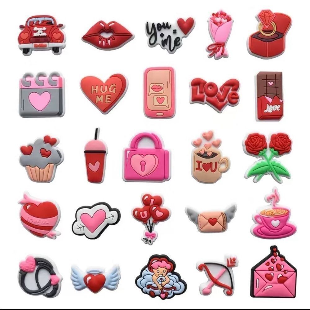 25pcs/set Valentine's Day Crocs Shoe Decorations Charms